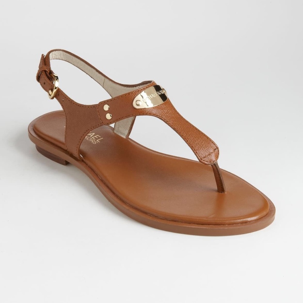 Michael Kors Logo Plate Leather Thong Sandals